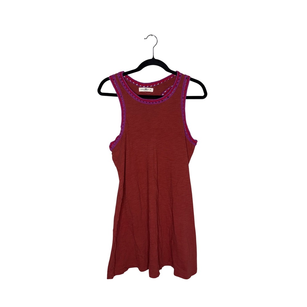 Natural Life Crochet Trim Tank Top Womens Medium Red Excellent Boho Slub Cotton